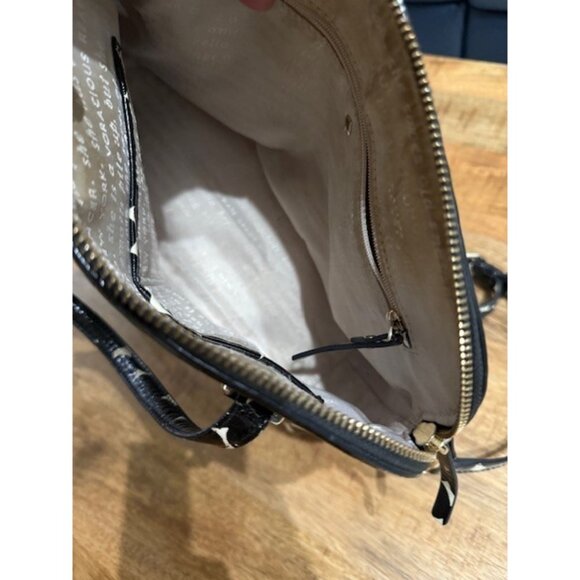 Kate Spade Black White Polka Dot Zip Dome Tote Satchel Purse Strap Double Handle - Picture 11 of 16